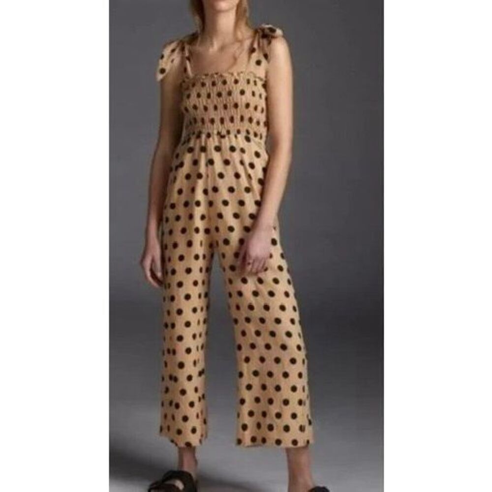 NWOT Faithfull The Brand Halli Emelda Smocked 100% Linen Wide Leg Jumpsuit  XS